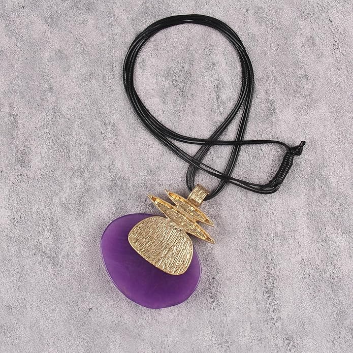 Boho Leather Necklace Women Bohemian Brown Circle Pendant Necklace Choker Long Necklaces for Women Boho Ring Large Pendant