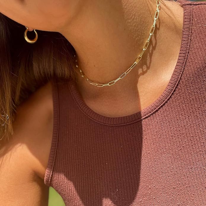 CHESKY 14k Gold Plated/Silver Plated Dainty Necklace for Women, Trendy Satellite Choker Necklace Thin Beaded Layered Choker Necklaces Discs Paperclip Chain Necklaces Womens Simple Jewelry