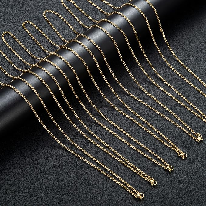 20 Pack Necklace Chains Gold Plated Stainless Steel Cable Chain Necklace Bulk for Jewelry Making, 18 Inches