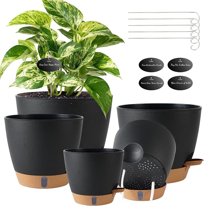 Self Watering Pots for Inoor Ourdoor Plants 8/7/6.5/6/5" Plastic Planters | by Fielda