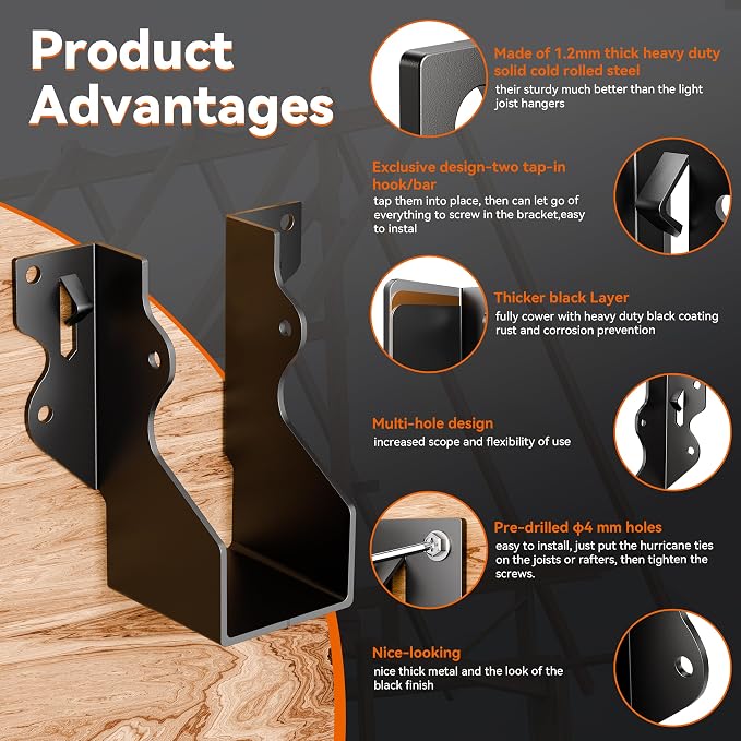 20 Pcs 2x4 Joist Hangers Black, 18 Gauge Face Mount Joist Hangers 2x4 Deck - Image 2