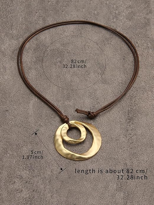 Boho Necklaces for Women Chunky Circle Necklace Layered Boho Circle Leather Choker Necklace Long Vintage Necklaces Bohemian Jewlery Gifts