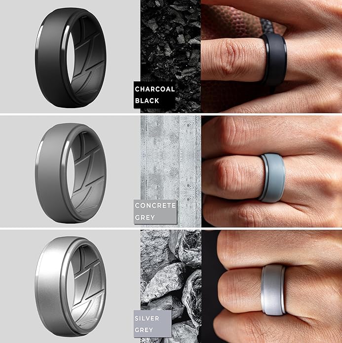 ThunderFit Men's Silicone Rings 10mm Wide 2.5mm Thick Rubber Bands, Breathable, Variety Multipack 1-10