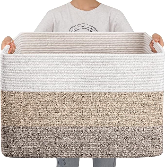 OIAHOMY 108L Super Large Blanket Basket, 25”x16”x16” Rectangle Woven Baskets by MasterofSpaceOptimization