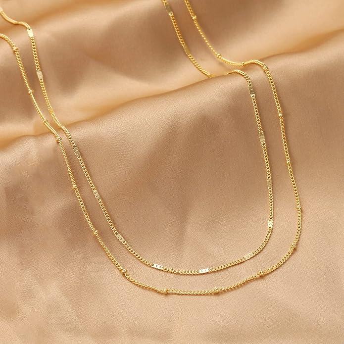 CHESKY 14k Gold Plated/Silver Plated Dainty Necklace for Women, Trendy Satellite Choker Necklace Thin Beaded Layered Choker Necklaces Discs Paperclip Chain Necklaces Womens Simple Jewelry