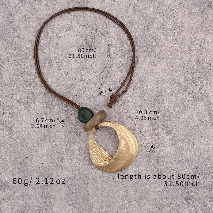 Women's Leather Long Necklace Bohemian Style Circle Retro Pendant Necklace Women's Jewelry
