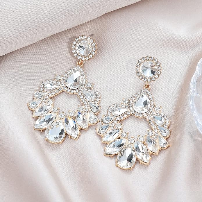Fashion Rhinestone Statement Drop Dangle Earrings Large Colorful Crystal Chandelier Earrings for Women Bridal Wedding Party Prom