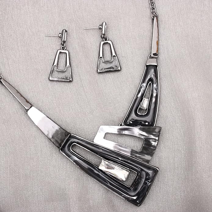 SFE Irregular Enamel Triangle Shape shell Collar Bib Bohemian Boho Statement Necklace Earrings Fashion Costume Jewelry Set for Women