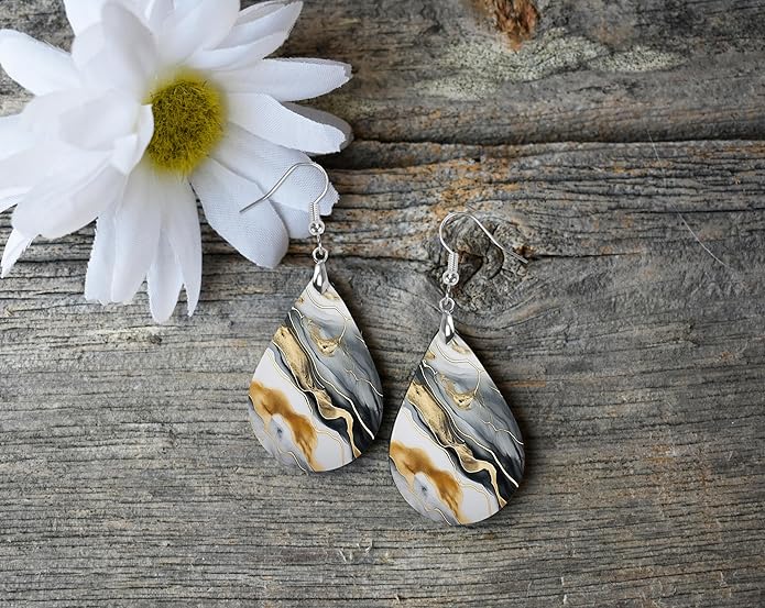 Teardrop Wood Earrings Light Weight Printed Image Dangle Jewelry, Fun and Funky Earrings