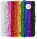 100 PCS Mardi Gras Beads, 33" Assorted Colors Carnival Beads Bulk, 10 Kinds Colors Beaded Stuff Set, Parade Throw Accessories Set, Round Costume Necklaces for Festive Party Supplies