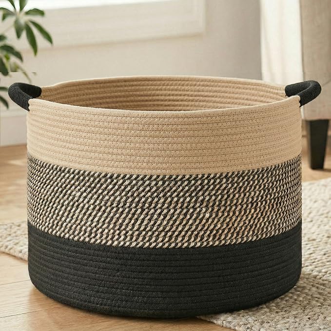 Artfeel 70L Large Cotton Rope Basket, Decorative Woven Blanket Storage by Artfeel