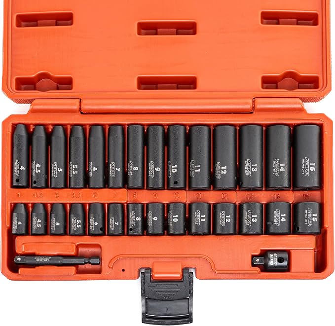 NEIKO 02481A 1/4" Drive Impact Socket Set, 30 Piece, Metric Sizes 4 – 15 MM by NeikoTools