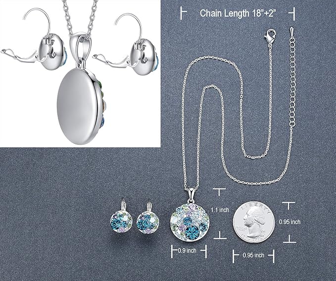 Leafael Ocean Bubble Women's Crystal Jewelry Set Costume Fashion Pendant Necklace Earring, Silver Tone or 18K Rose Gold Plated, 18" + 2", Birthday Gifts for Women