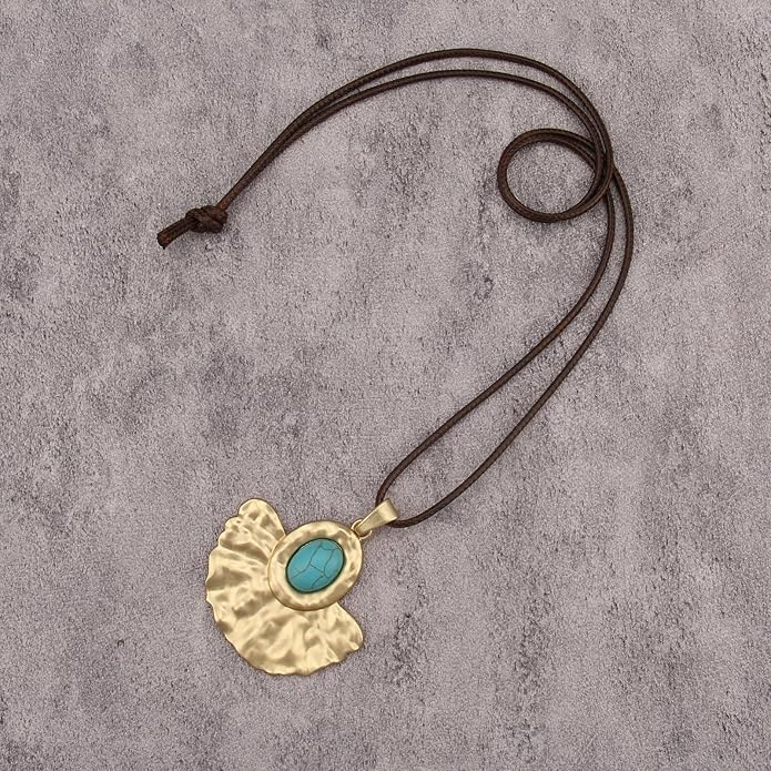 Women's Leather Long Necklace Bohemian Style Circle Retro Pendant Necklace Women's Jewelry