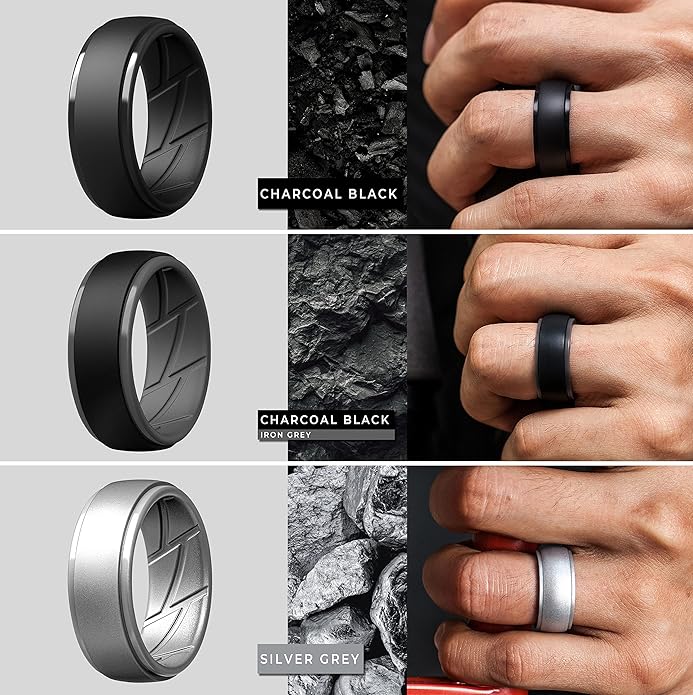 ThunderFit Men's Silicone Rings 10mm Wide 2.5mm Thick Rubber Bands, Breathable, Variety Multipack 1-10