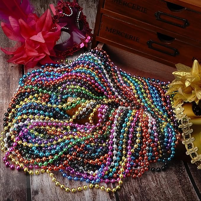 YAXINRUI 150PCS Mardi Gras Beads, Party Beads Necklaces for Mardi Gras, Christmas, St. Patrick's Day, Beads Party Favors Throw Bead Accessories in 10 Colors