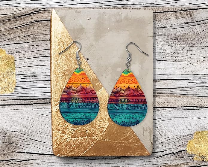Teardrop Wood Earrings Light Weight Printed Image Dangle Jewelry, Fun and Funky Earrings