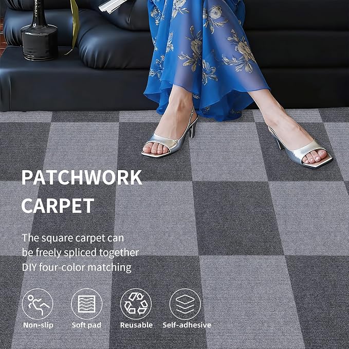 35pc 12" x 12" Self-Adhesive Carpet Tiles, Economical Temporary Flooring - Image 6