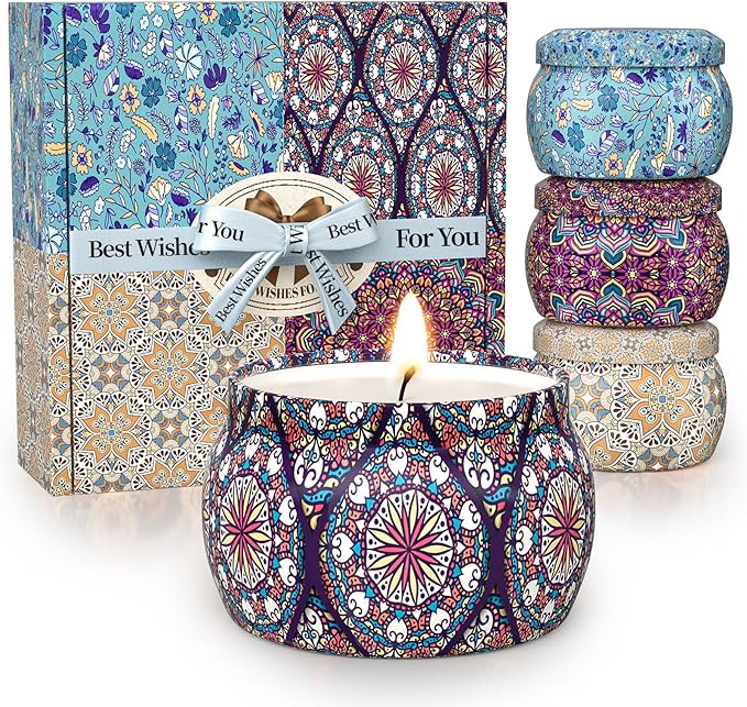 Scented Candles, Gifts for Women | 4 assorted scents, 120h burn time, cotton by Unknown