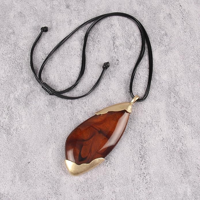 GelConnie Leather Necklace for Women Large Pendant Long Brown Necklace Circle Leather Choker Vintage Sweater Necklace Gold Chunky Boho Necklaces for Women