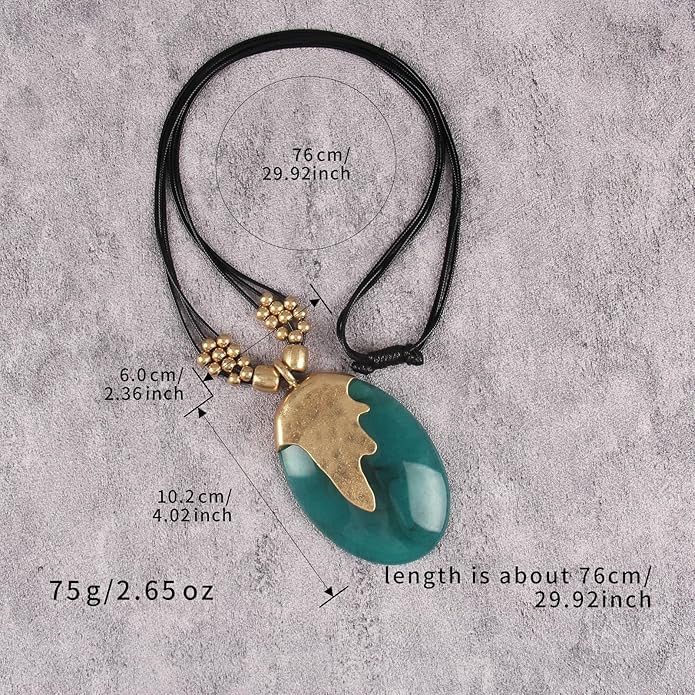 Boho Leather Necklace Women Bohemian Brown Circle Pendant Necklace Choker Long Necklaces for Women Boho Ring Large Pendant