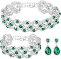 3/4 Pieces Women Jewelry Set Artificial Rhinestone Crystal Bride Statement Choker Necklace Tiara Crown Link Bangle Bracelet Teardrop Dangle Earrings Set