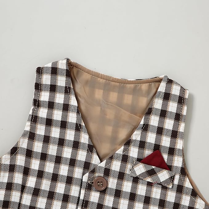 DISAUR Baby Boy Clothes Toddler Boy Outfits 4PCS Gentleman Dress Romper/Vest/Pants/Bow Tie Cotton Suit Sets