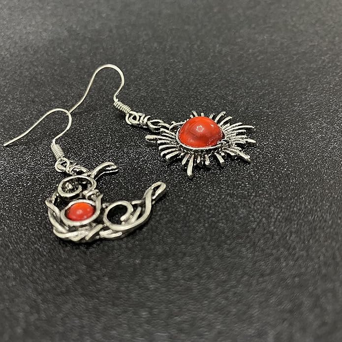 ANDPAI Unique Chic Abstract Hollow Black Vintage Silver Asymmetry Moon Star Sun Dangle Drop Earrings Black Moonstone Moon Hypoallergenic Earrings for Women Statement Jewelry Gifts