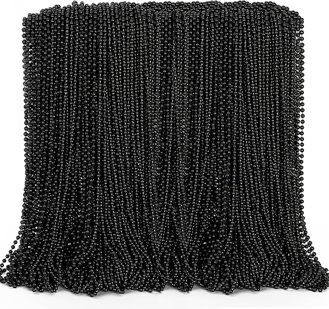 144PCS Bead Necklace, Black Mardi Gras Bead Necklace Party Favors, 33" Metallic Mardi Gras Round Beaded Bulk, Festival Parade Throw Accessories for Mardi Gras Carnival Halloween Party Supplies Decor