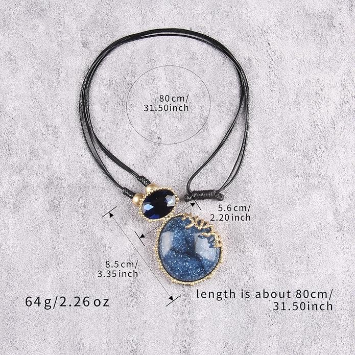 GelConnie Leather Necklace for Women Large Pendant Long Brown Necklace Circle Leather Choker Vintage Sweater Necklace Gold Chunky Boho Necklaces for Women