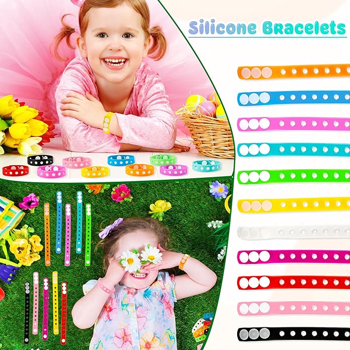 66 Pcs Silicone Charm Bracelets Adjustable Cute Kids Rubber Bracelets Bulk Colorful Wristbands with Holes for Shoe Birthday Party Gifts Identify, 11 Colors