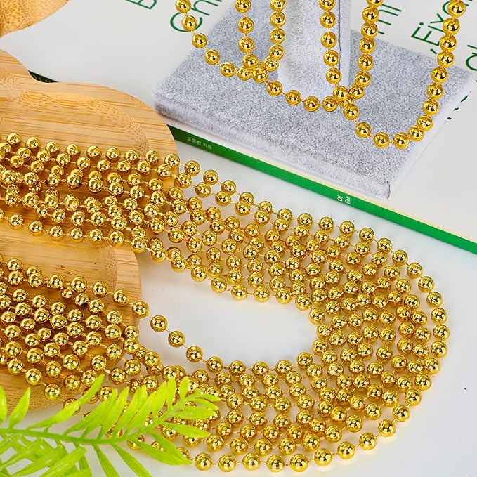 240PCS Mardi Gras Beads, 33" Gold Bead Necklaces Stuff, Mardi Gras Christmas Necklace Costume, Festival Parade Throw Accessories for Wedding Birthday Pirate Party School Activities Supplies