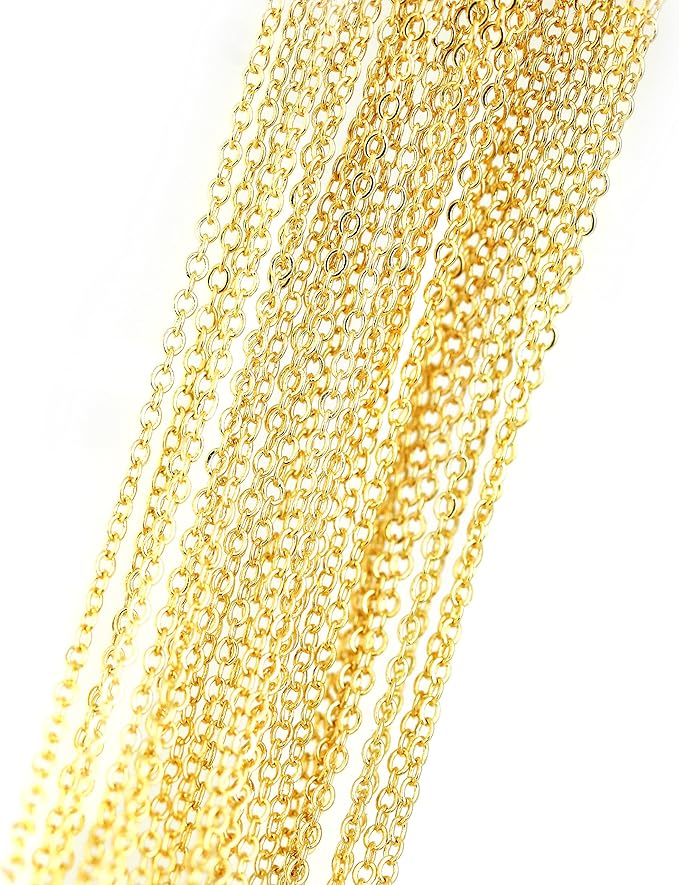 10PCHN 10pcs 17.5inch 16K Gold Plated Finished Cable Chain Necklace Bulk Discount Jewelry Supply