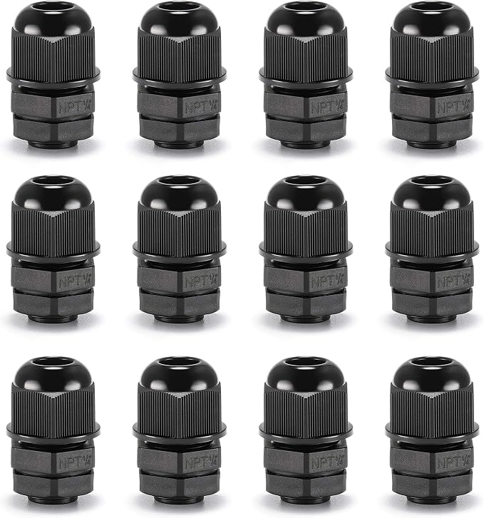 QILIPSU 12pcs 1/4" NPT Cable Gland Waterproof IP68 Nylon Cable Pass Through by QILIPSU