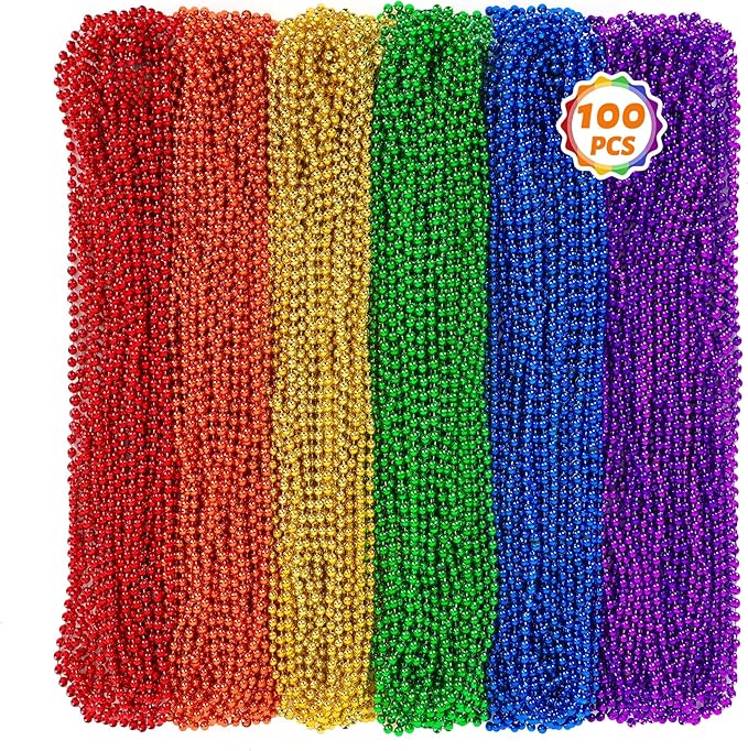 100 PCS LGBT Beads Necklaces, 33" Rainbow Beads Bulk, Plastic Colorful Beaded Necklaces Set, LGBT Parade Throw Accessories Stuff, Pride Month Gay Lesbian Party Supplies