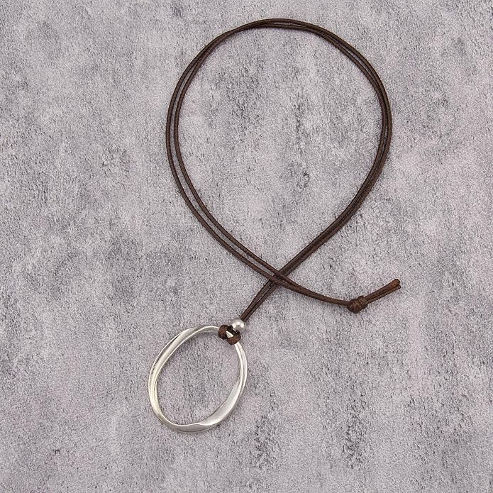 Boho Leather Necklace Women Bohemian Brown Circle Pendant Necklace Choker Long Necklaces for Women Boho Ring Large Pendant