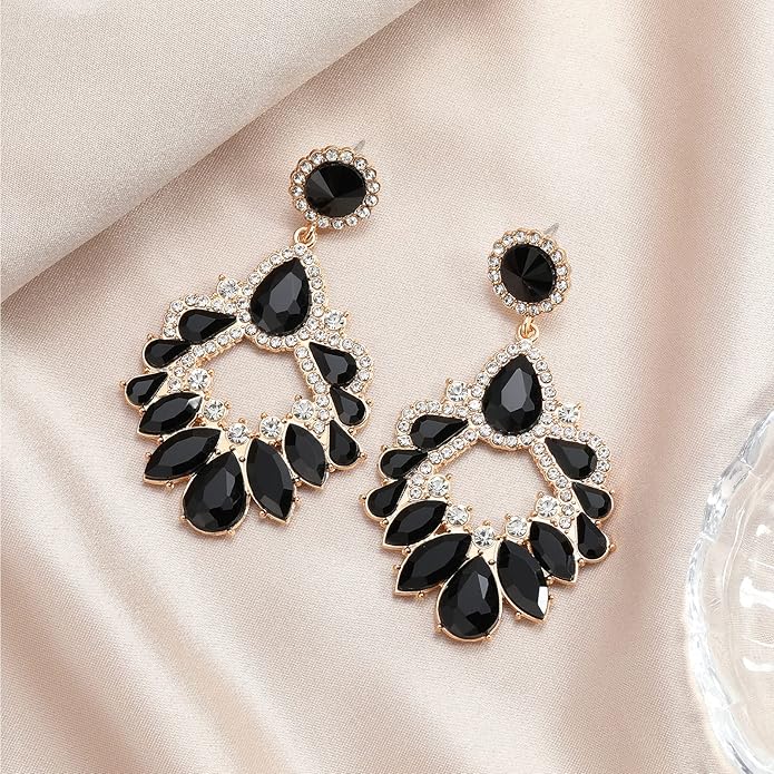 Fashion Rhinestone Statement Drop Dangle Earrings Large Colorful Crystal Chandelier Earrings for Women Bridal Wedding Party Prom