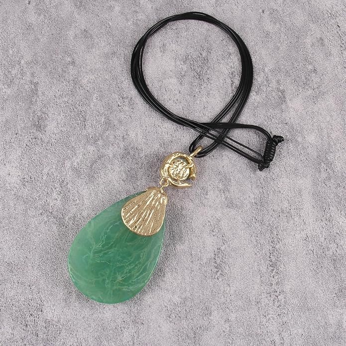 GelConnie Leather Necklace for Women Large Pendant Long Brown Necklace Circle Leather Choker Vintage Sweater Necklace Gold Chunky Boho Necklaces for Women