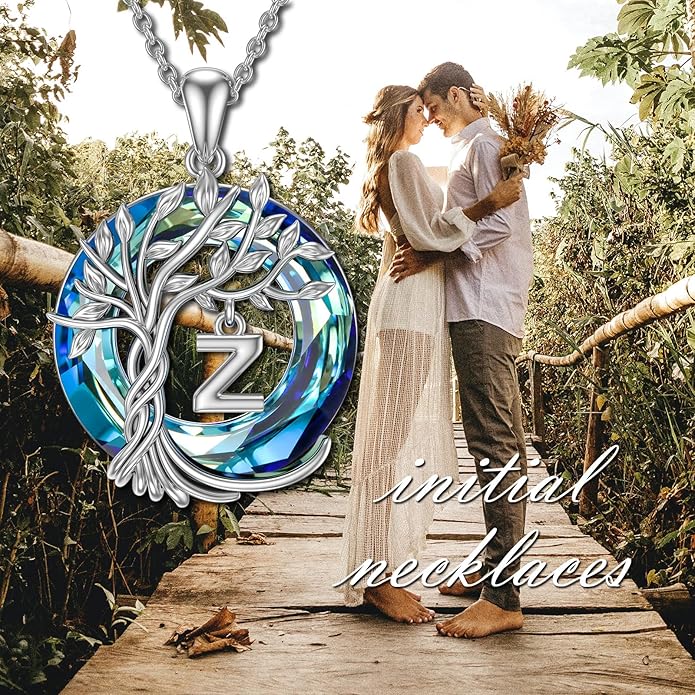 TOUPOP Gifts for Women Tree of Life Necklace 925 Sterling Silver Initial Pendant Family Tree Crystal Jewelry Valentine's Day Birthday Gifts for Her Mom Wife Girlfriend Daughter
