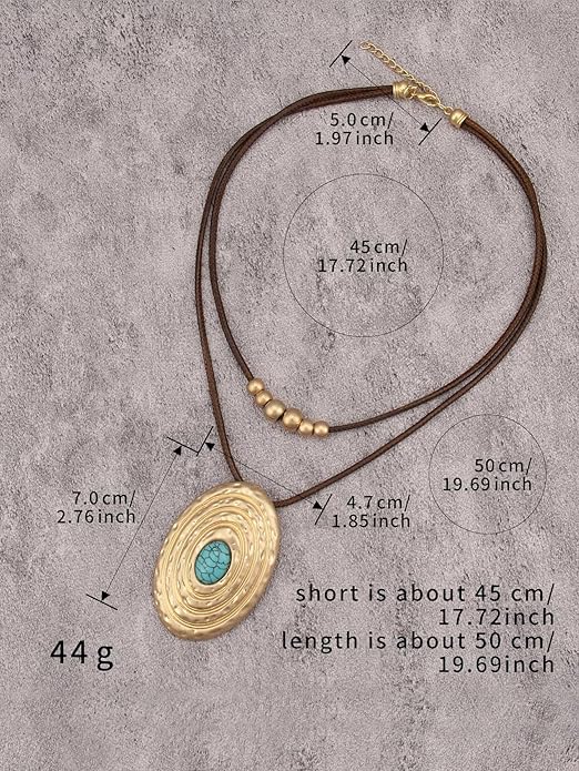 Boho Necklaces for Women Chunky Circle Necklace Layered Boho Circle Leather Choker Necklace Long Vintage Necklaces Bohemian Jewlery Gifts