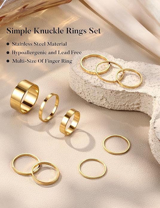 HAIAISO Silver Rings for Women Non Tarnish Stainless Steel Rings Set Dainty Gold Band Ring Stack Simple Stackable Thumb Pinky Ring for Multiple Size
