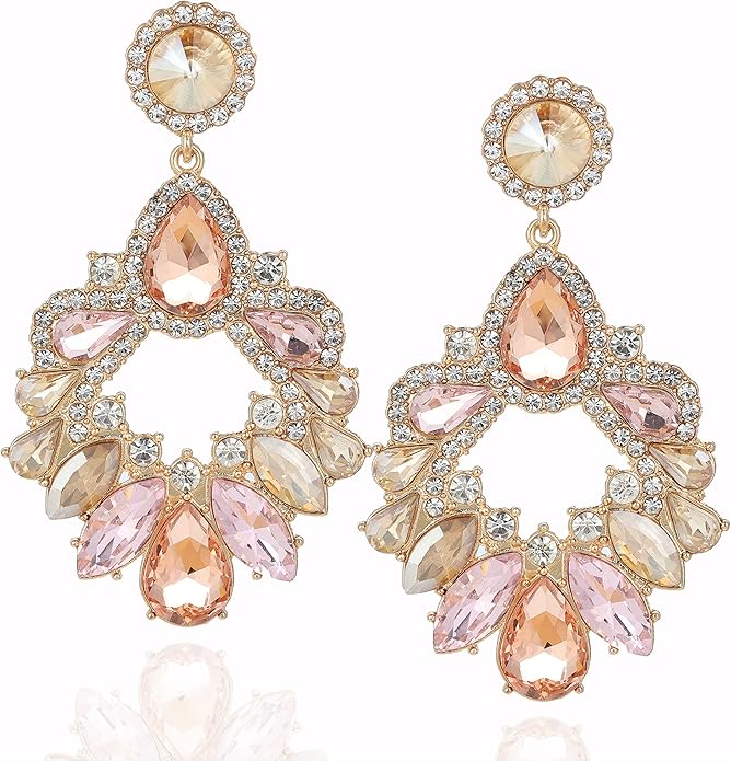 Fashion Rhinestone Statement Drop Dangle Earrings Large Colorful Crystal Chandelier Earrings for Women Bridal Wedding Party Prom