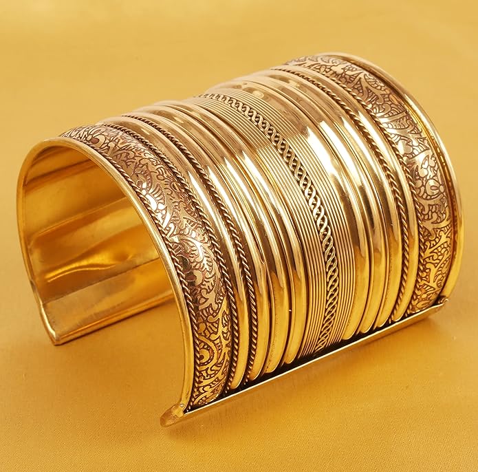 Touchstone Indian Bollywood Handcrafted Slip In Easy To Wear Stylish Wrist Enhancer Designer Broad Jewelry Cuff Bracelet For Women and Men.