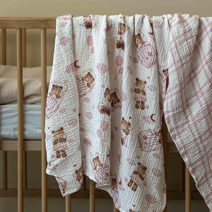 GLLQUEN BABY Muslin Swaddle Blankets,3-Pack Receiving Blanket for Newborn Boys and Girls,Baby Swaddle Blanket Unisex,Little Bear,Baby Essentials, Registry & Gift, 40 x 38 inches