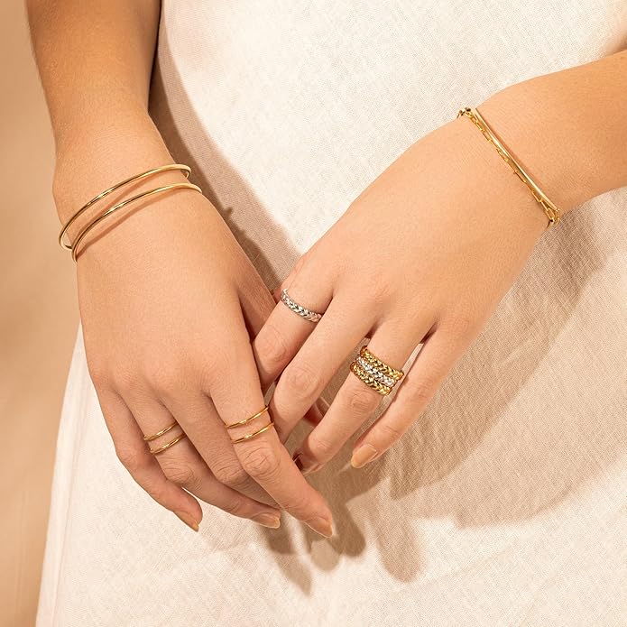 POTESSA 18K Gold Plated Cuff Bracelets Adjustable Dainty Bangle Handemade Jewelry for Women