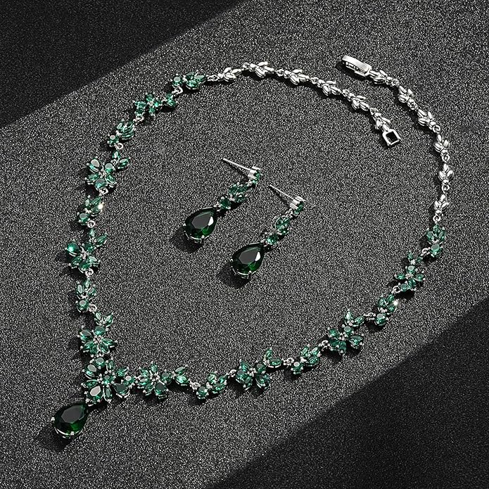 Hadskiss Jewelry Set for Women, Necklace Dangle Earrings Bracelet Set with White AAA Cubic Zirconia, Allergy Free Wedding Party Jewelry for Bridal Bridesmaid