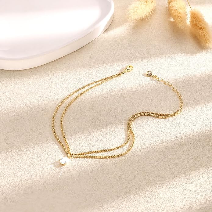 Ankle Bracelets for Women, Glitter Waterproof Adjustable Anklet for Women, 14K Gold Plated/Sterling Silver Layered Anklets, Summer Beach Anklet Jewelry for Women Gift