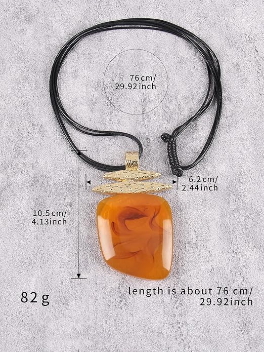 GelConnie Leather Necklace for Women Large Pendant Long Brown Necklace Circle Leather Choker Vintage Sweater Necklace Gold Chunky Boho Necklaces for Women