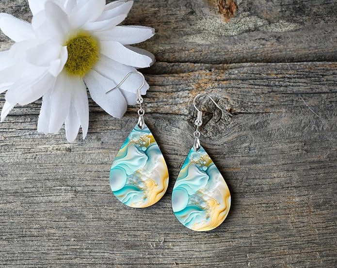 Teardrop Wood Earrings Light Weight Printed Image Dangle Jewelry, Fun and Funky Earrings