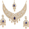 Touchstone Indian jewelry sets for women tikka wedding necklace costume guest statement bollywood rhinestones crystal faux pearls gold big royal neck piece set bridal fashion accessories